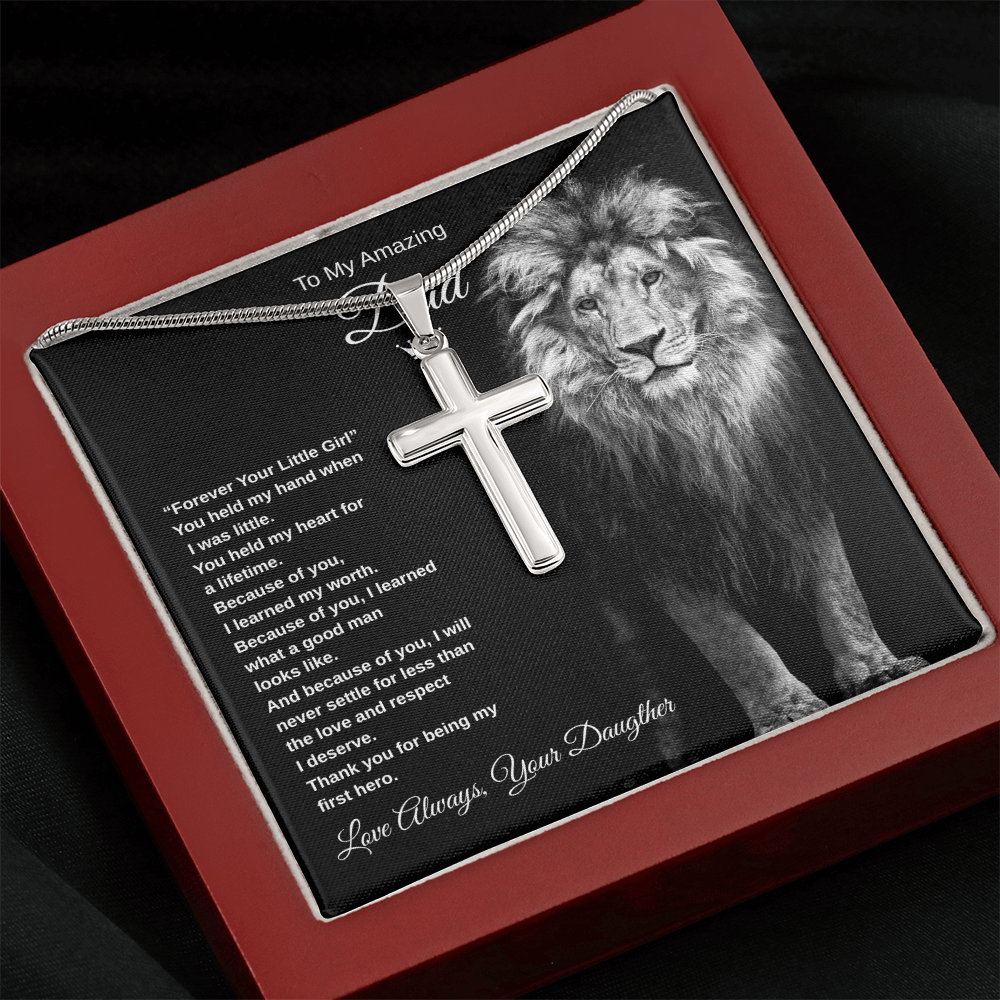 Gift To My Amazing Dad From Daughter “Forever Your Little Girl” Cross Necklace