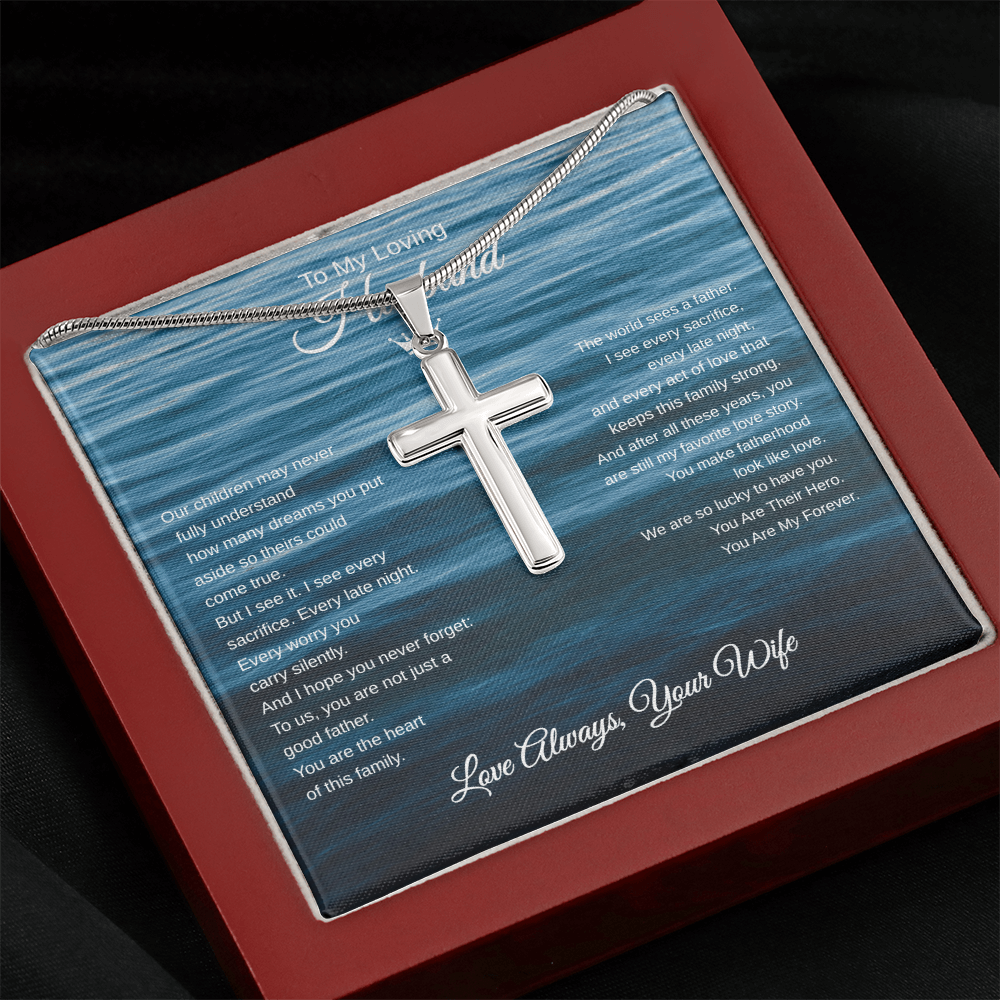 Gift To My Loving Husband From Wife “The Way You Protect Your Family”  Cross Chain Necklace