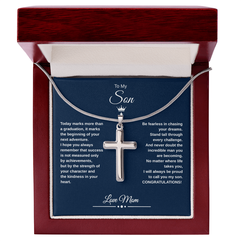 Gift To My Son From Mom “Be Fearless In Chasing Your Dreams” Cross with Link Chain Necklace