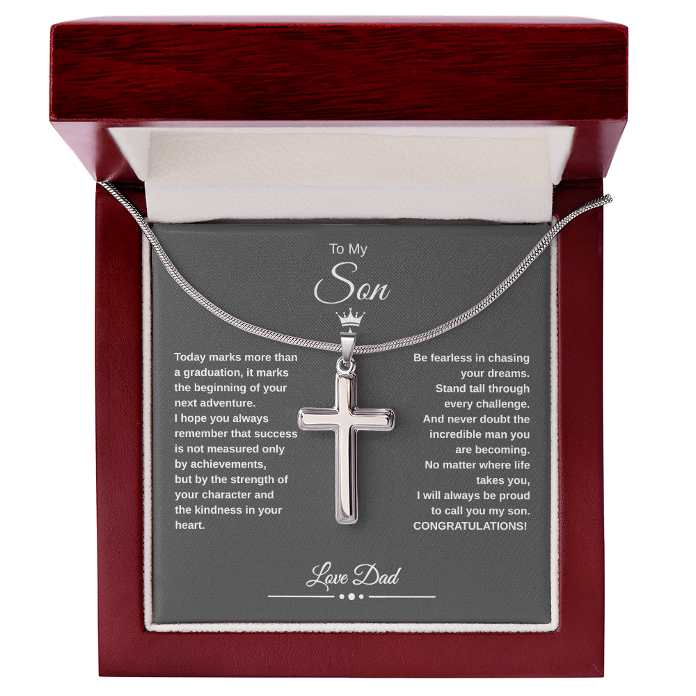 Gift To My Son From Dad “Be Fearless In Chasing Your Dreams” Cross with Link Chain Necklace