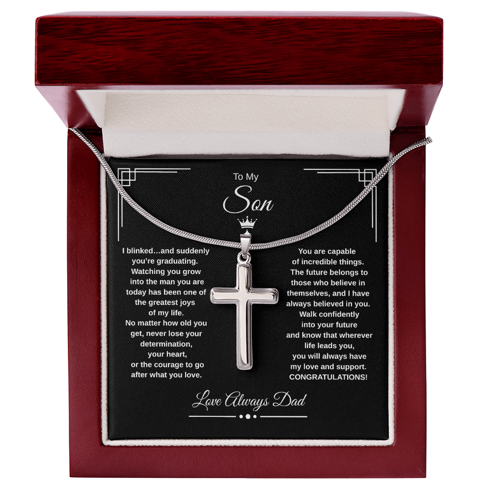 Gift To My Son From Dad “I Blinked…And Suddenly You're Graduating” Cross with Link Chain Necklace
