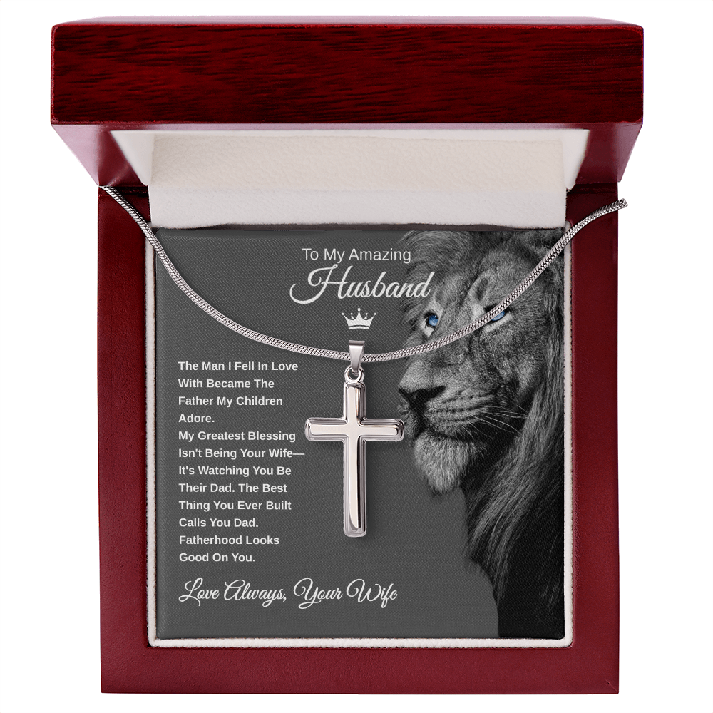 Gift To My Amazing Husband From Wife "The Best Husband. The Best Dad” Cross Chain Necklace