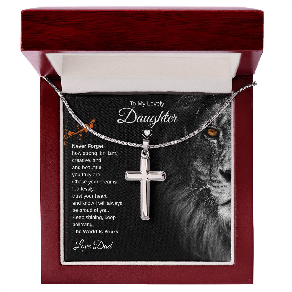 Gift To My Lovely Daughter From Dad “The World Is Yours” Cross Chain Necklace