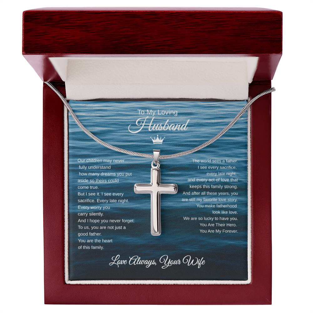 Gift To My Loving Husband From Wife “The Way You Protect Your Family”  Cross Chain Necklace
