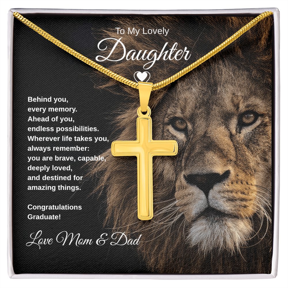 Gift To Our Lovely Daughter From Mom & Dad “You Are Destined For Amazing Things” Cross Chain Necklace