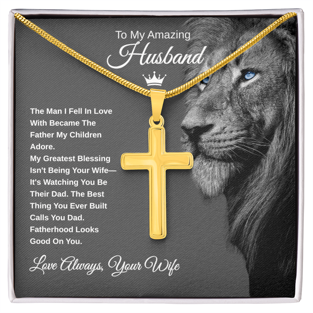Gift To My Amazing Husband From Wife "The Best Husband. The Best Dad” Cross Chain Necklace