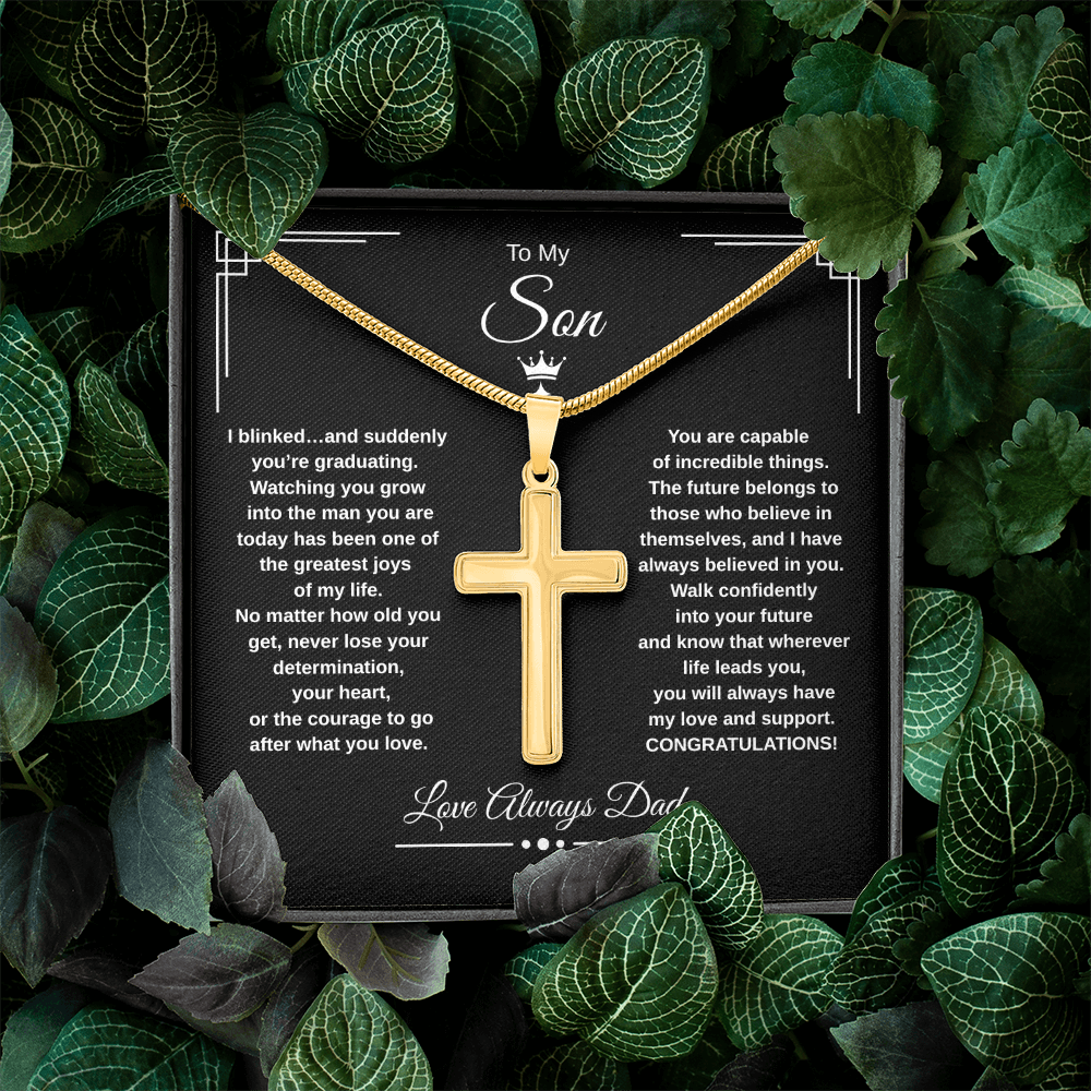 Gift To My Son From Dad “I Blinked…And Suddenly You're Graduating” Cross with Link Chain Necklace