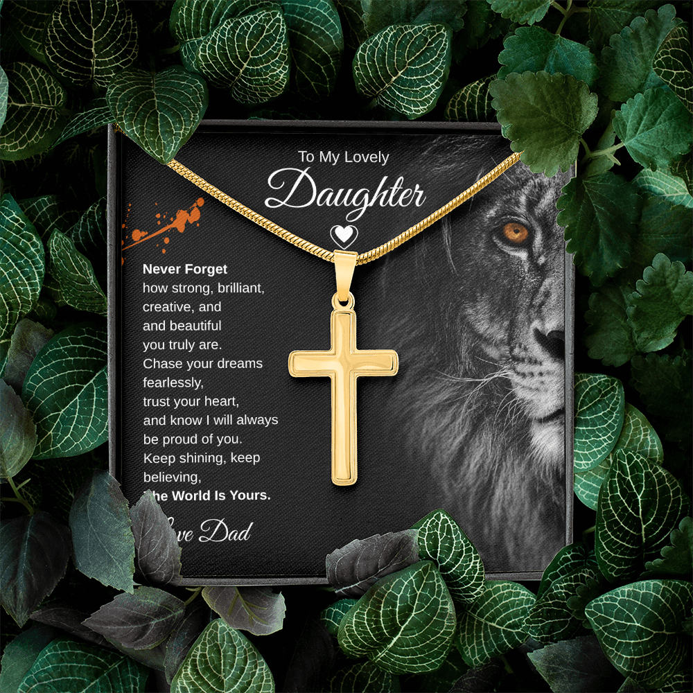 Gift To My Lovely Daughter From Dad “The World Is Yours” Cross Chain Necklace