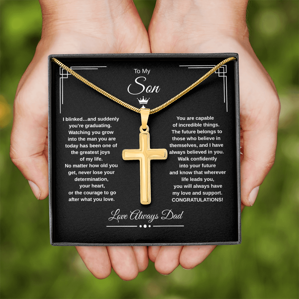 Gift To My Son From Dad “I Blinked…And Suddenly You're Graduating” Cross with Link Chain Necklace