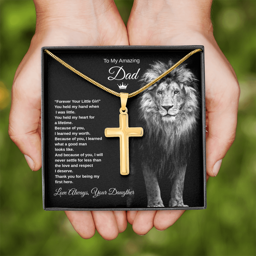 Gift To My Amazing Dad From Daughter “Forever Your Little Girl” Cross Necklace