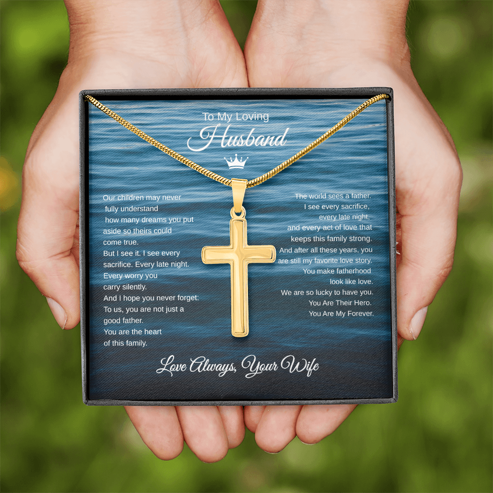 Gift To My Loving Husband From Wife “The Way You Protect Your Family”  Cross Chain Necklace