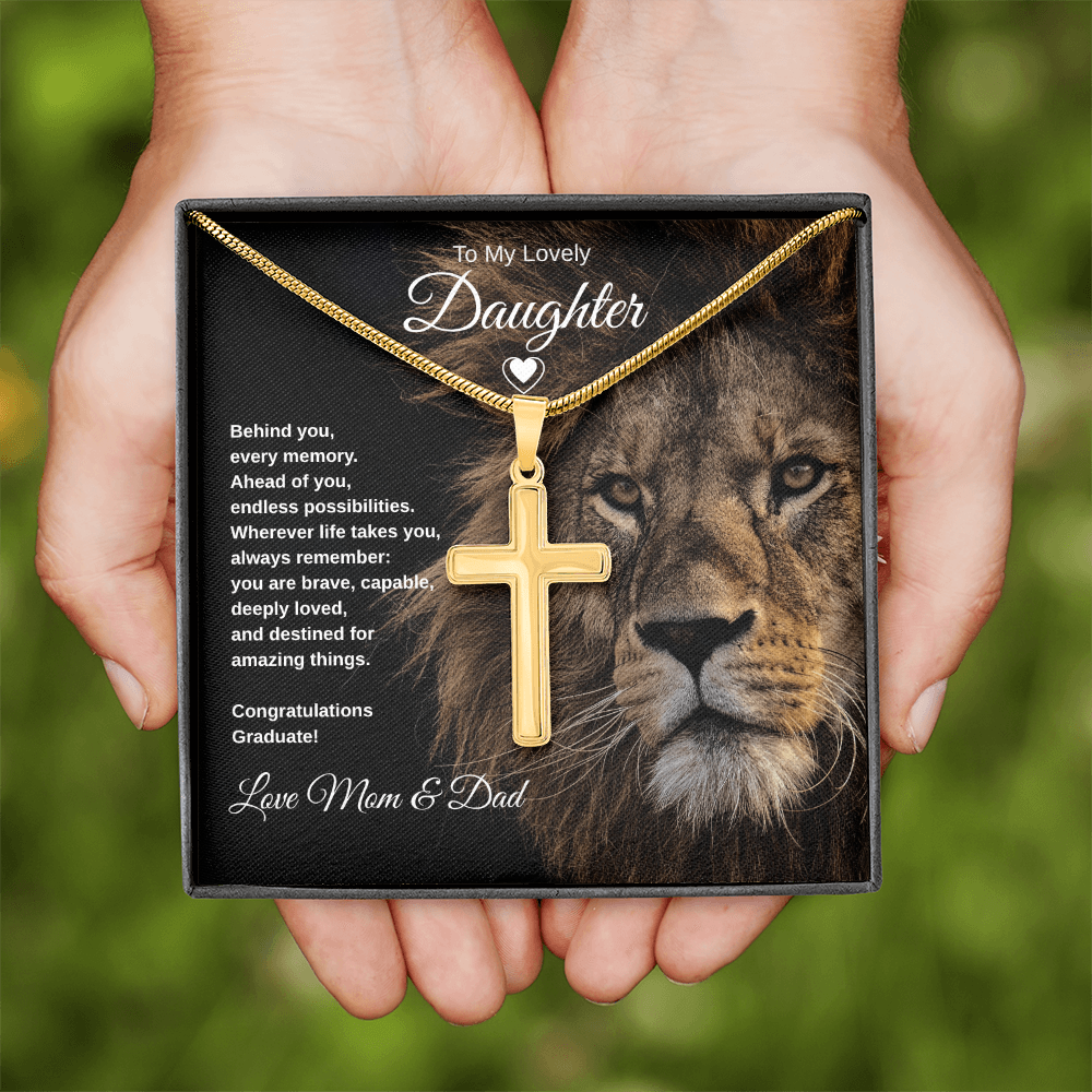 Gift To Our Lovely Daughter From Mom & Dad “You Are Destined For Amazing Things” Cross Chain Necklace