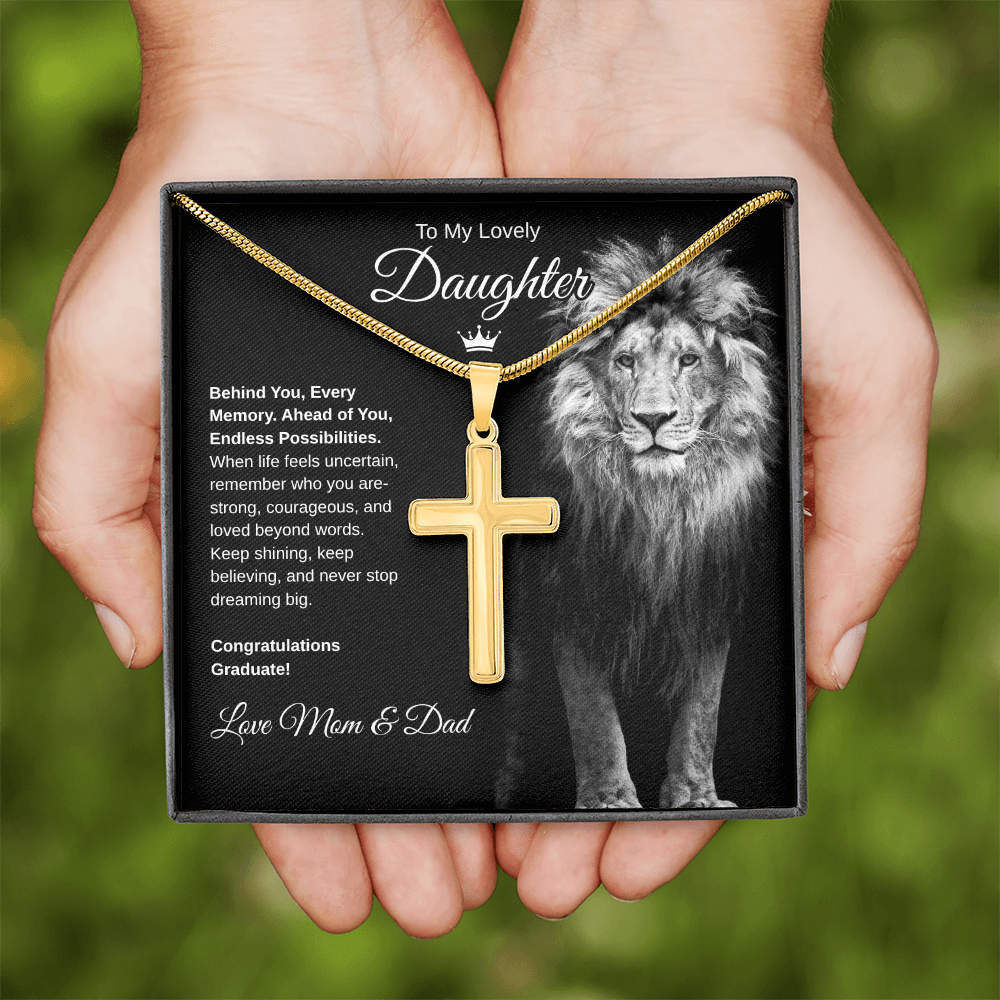 Gift To Our Lovely Daughter From Mom & Dad “Never Stop Dreaming Big” Cross  Necklace