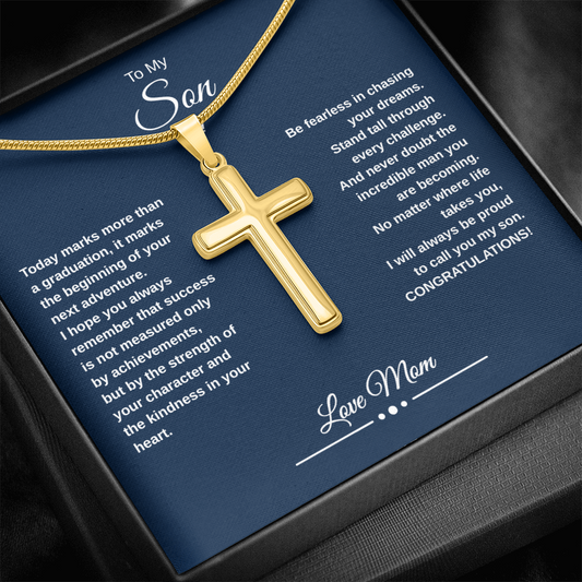 Gift To My Son From Mom “Be Fearless In Chasing Your Dreams” Cross with Link Chain Necklace