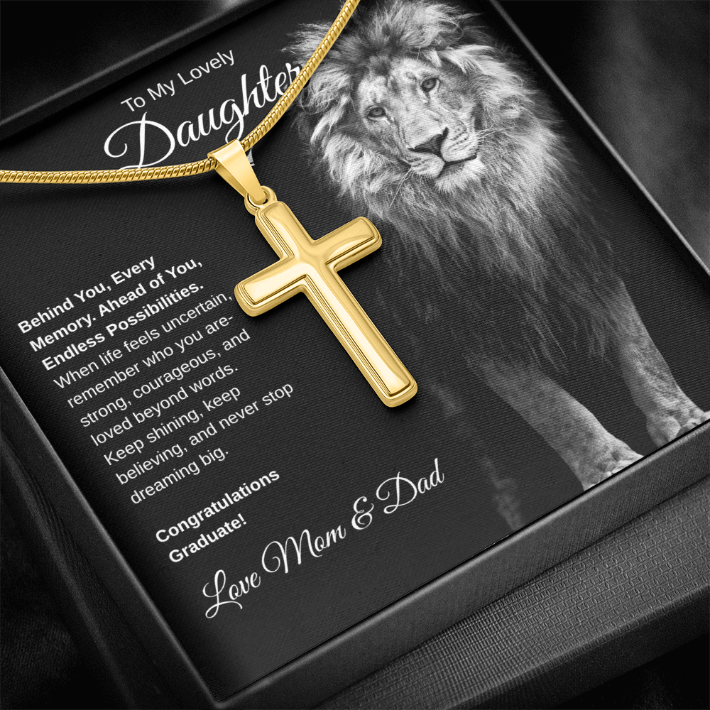 Gift To Our Lovely Daughter From Mom & Dad “Never Stop Dreaming Big” Cross  Necklace