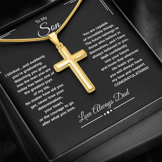 Gift To My Son From Dad “I Blinked…And Suddenly You're Graduating” Cross with Link Chain Necklace