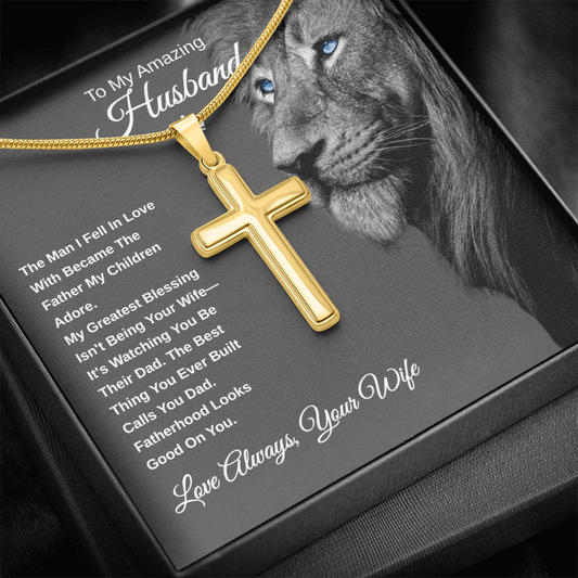 Gift To My Amazing Husband From Wife "The Best Husband. The Best Dad” Cross Chain Necklace