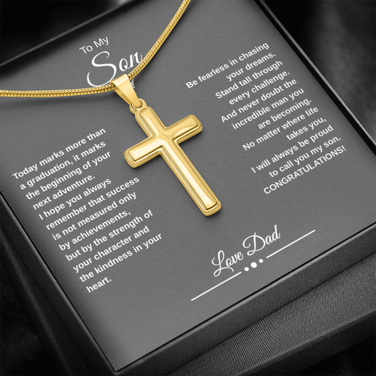Gift To My Son From Dad “Be Fearless In Chasing Your Dreams” Cross with Link Chain Necklace