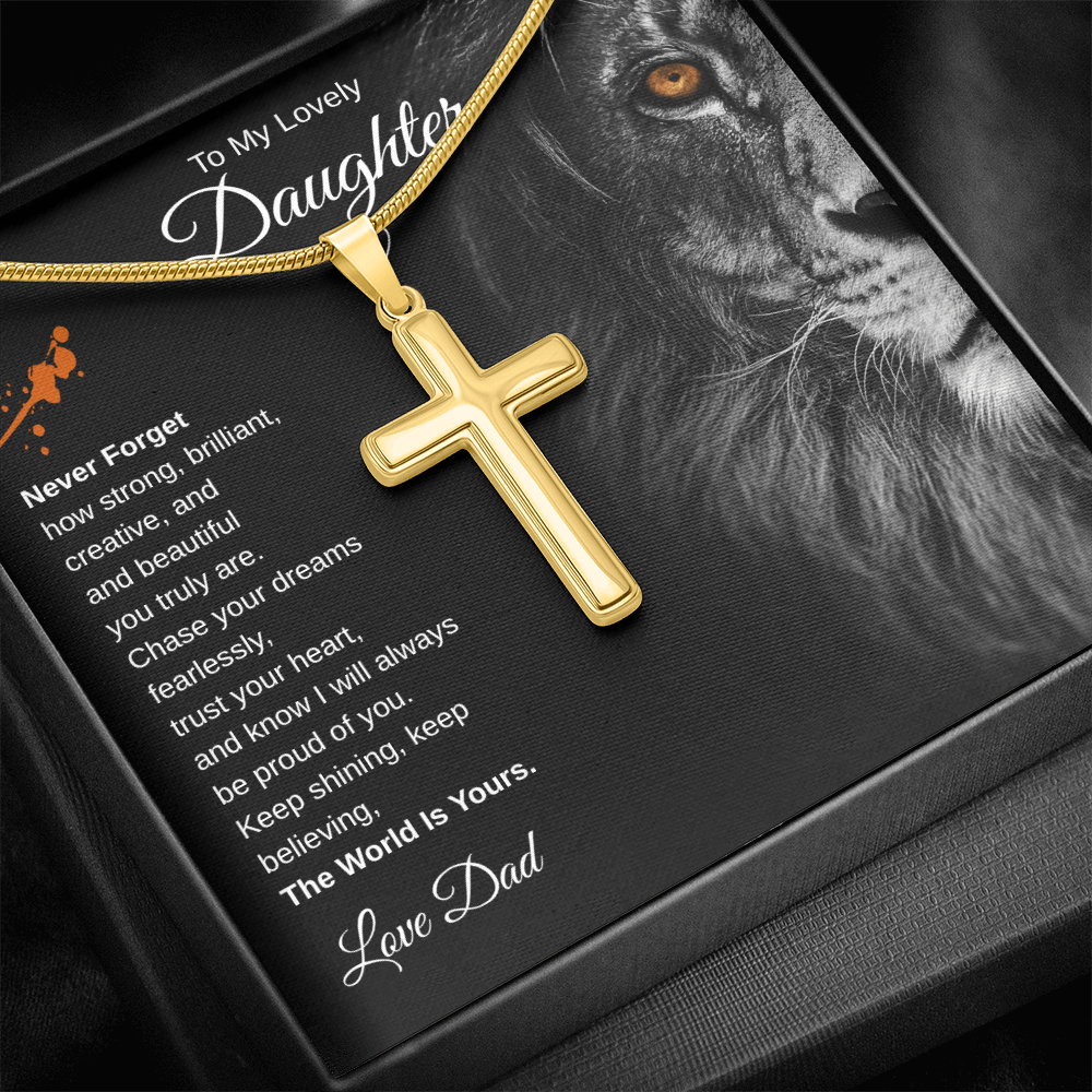 Gift To My Lovely Daughter From Dad “The World Is Yours” Cross Chain Necklace