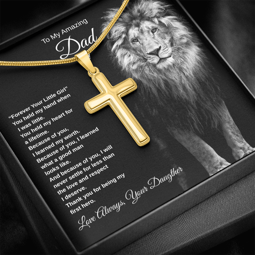 Gift To My Amazing Dad From Daughter “Forever Your Little Girl” Cross Necklace