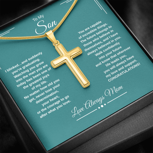 Gift To My Son From Mom “I Blinked…And Suddenly You're Graduating” Cross with Link Chain Necklace