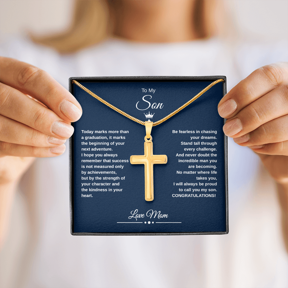 Gift To My Son From Mom “Be Fearless In Chasing Your Dreams” Cross with Link Chain Necklace