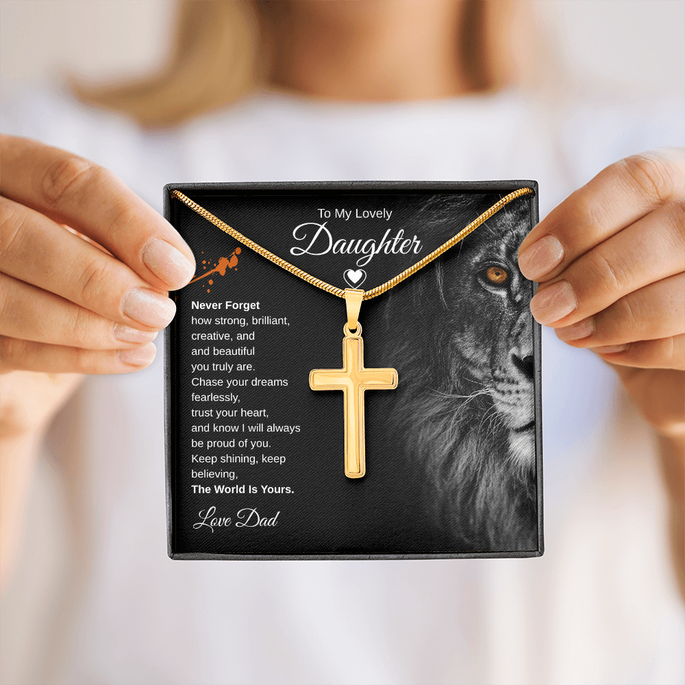 Gift To My Lovely Daughter From Dad “The World Is Yours” Cross Chain Necklace