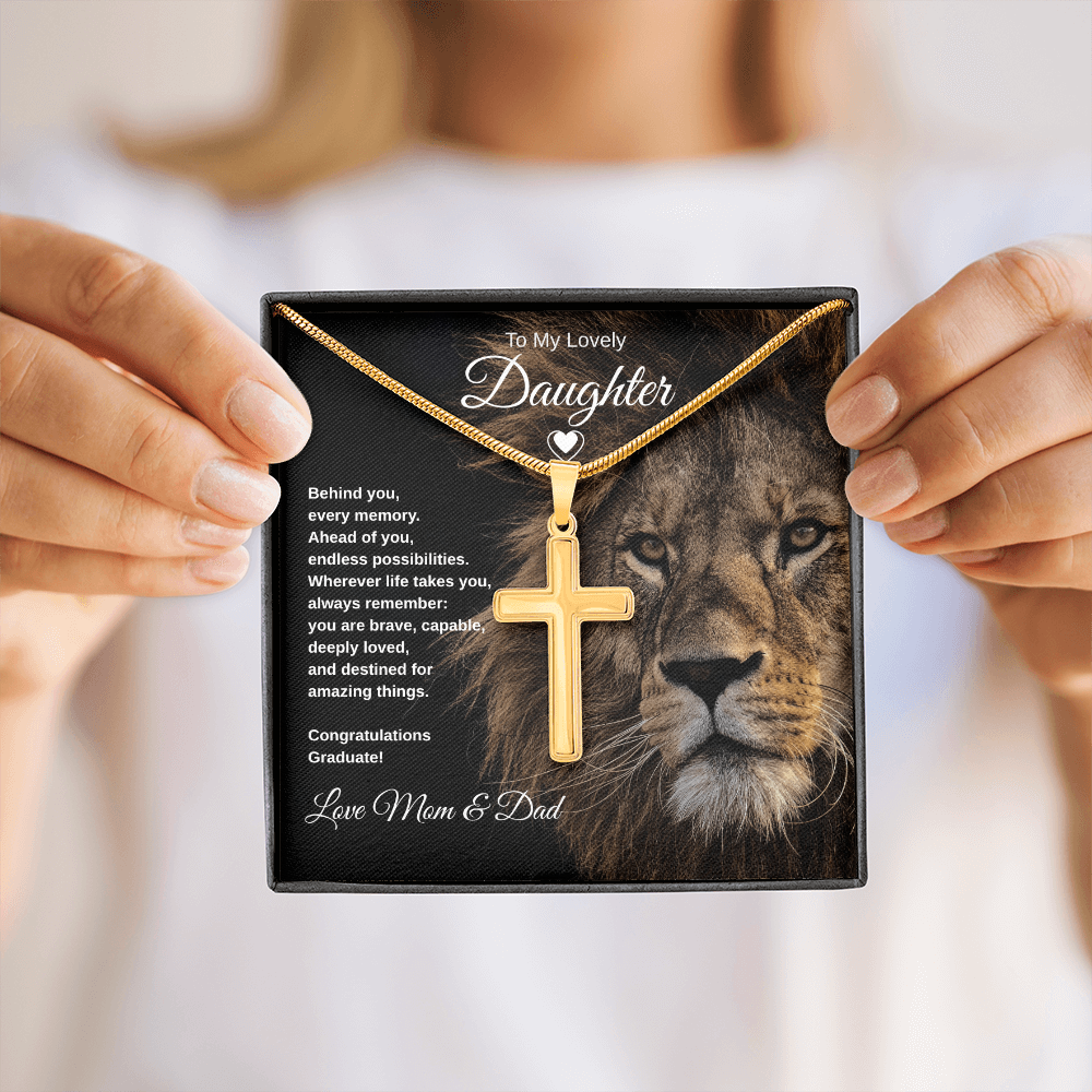 Gift To Our Lovely Daughter From Mom & Dad “You Are Destined For Amazing Things” Cross Chain Necklace