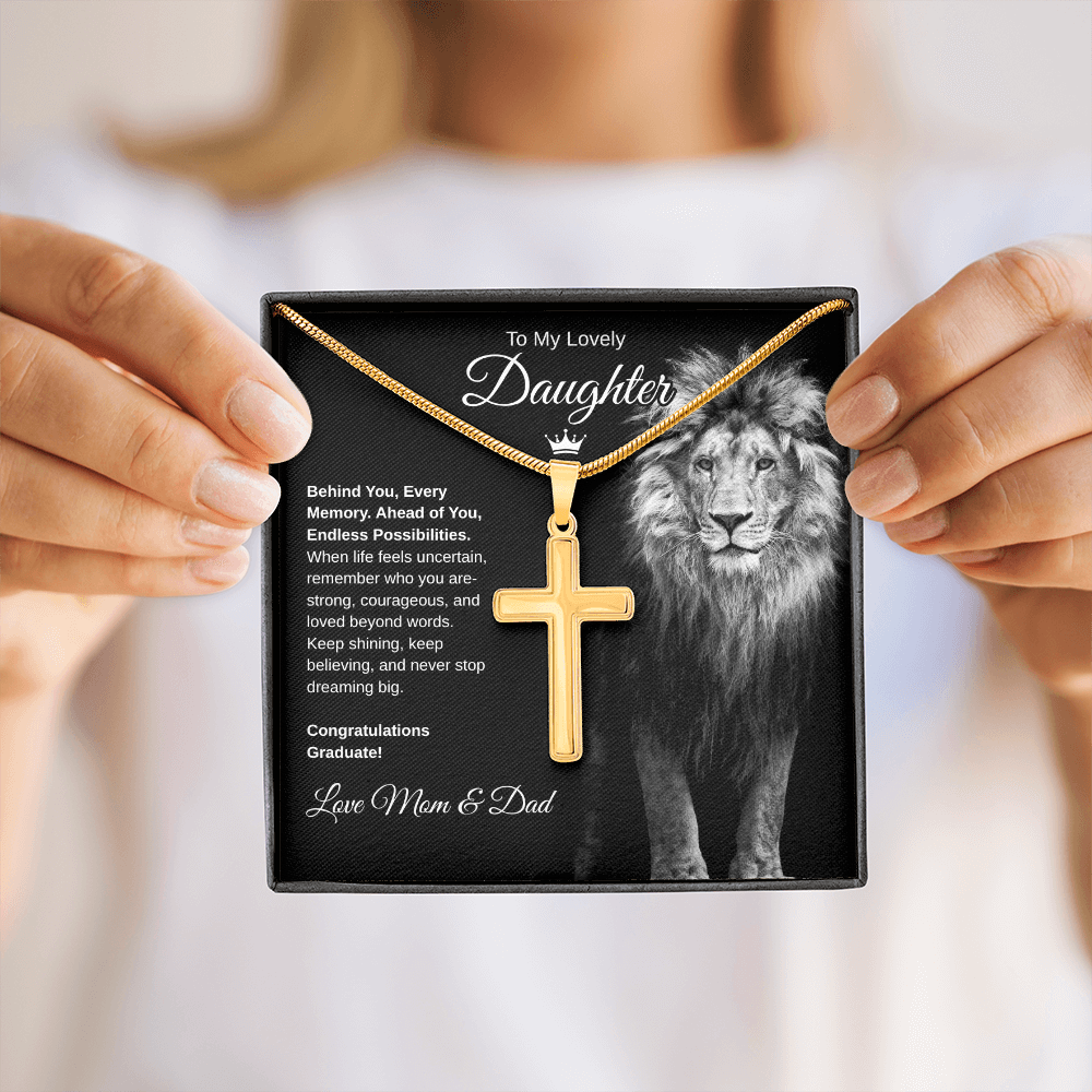 Gift To Our Lovely Daughter From Mom & Dad “Never Stop Dreaming Big” Cross  Necklace