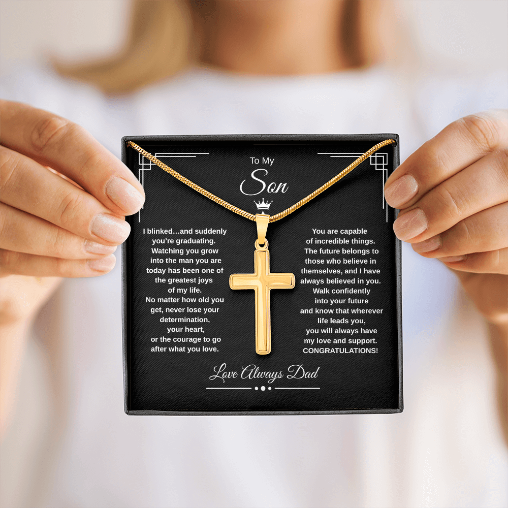 Gift To My Son From Dad “I Blinked…And Suddenly You're Graduating” Cross with Link Chain Necklace