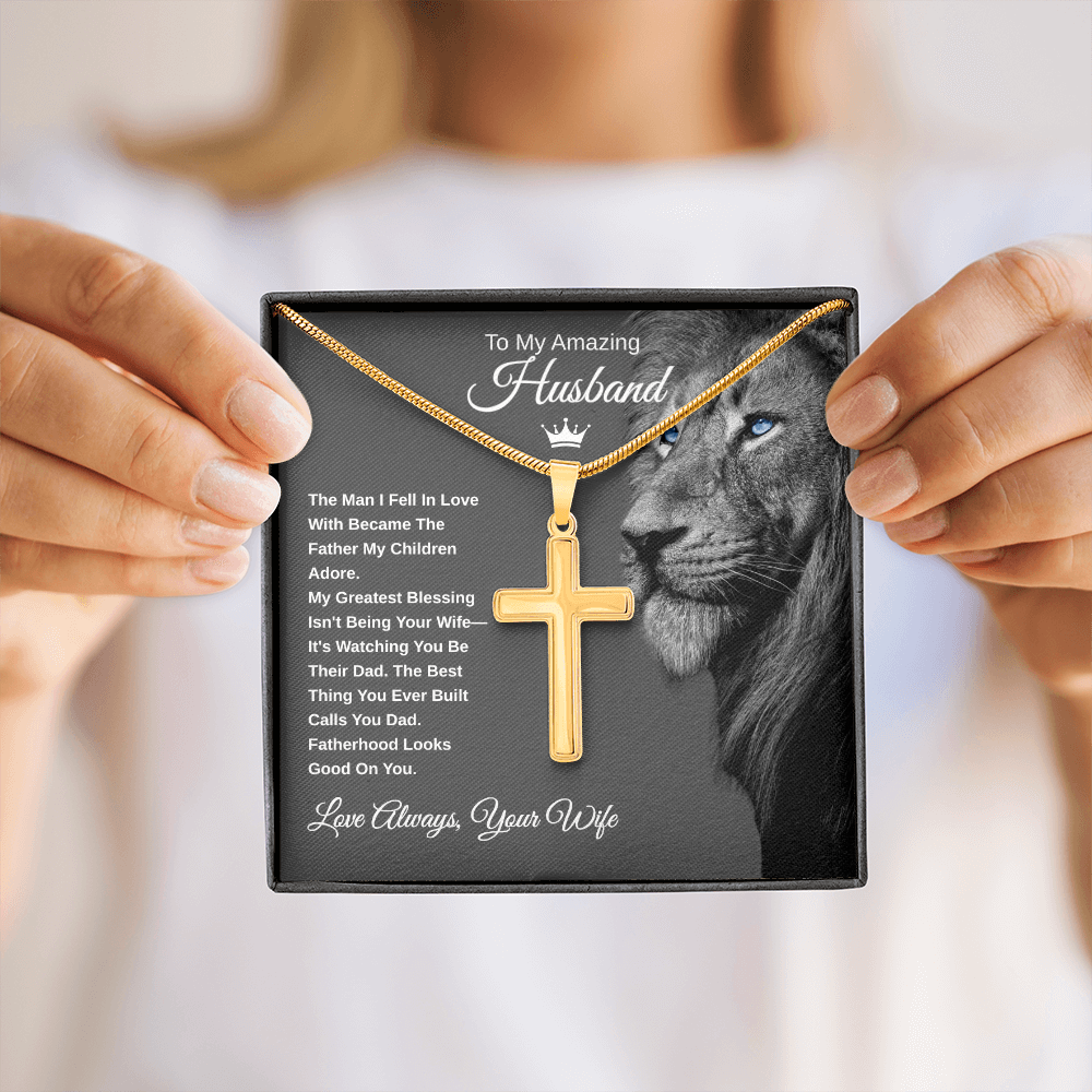 Gift To My Amazing Husband From Wife "The Best Husband. The Best Dad” Cross Chain Necklace