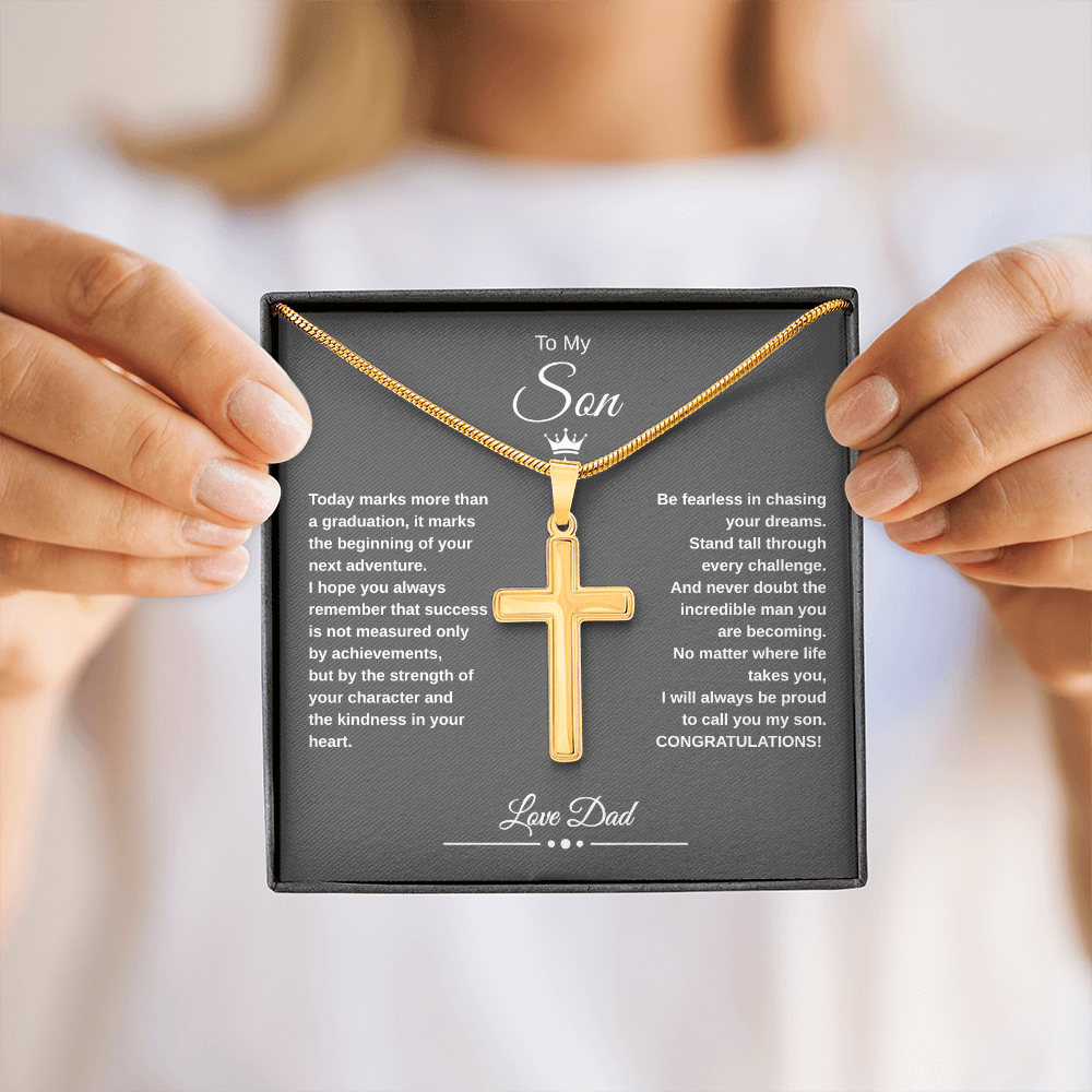 Gift To My Son From Dad “Be Fearless In Chasing Your Dreams” Cross with Link Chain Necklace