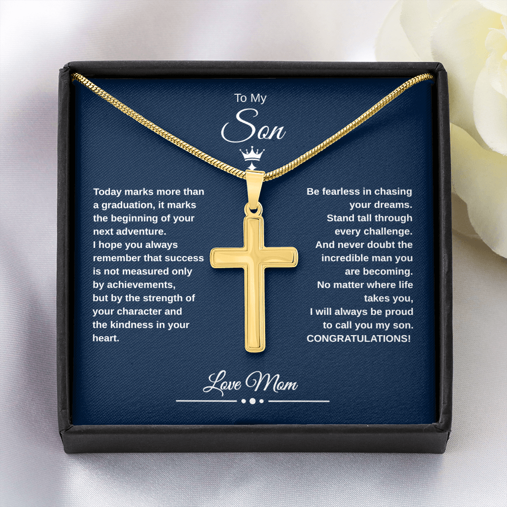 Gift To My Son From Mom “Be Fearless In Chasing Your Dreams” Cross with Link Chain Necklace