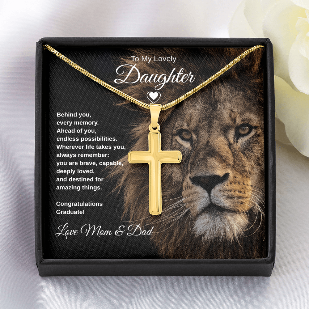 Gift To Our Lovely Daughter From Mom & Dad “You Are Destined For Amazing Things” Cross Chain Necklace