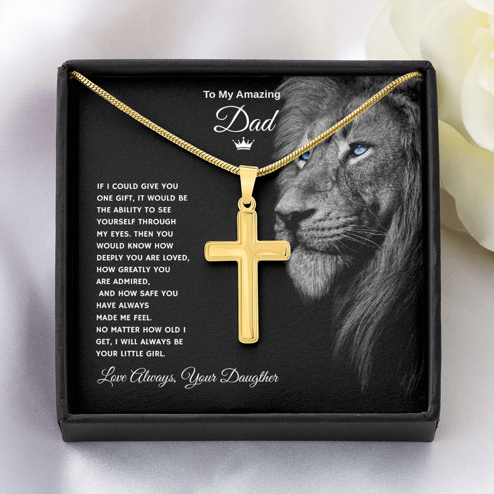Gift To My Amazing Dad From Daughter “Forever Your Little Girl” Cross Necklace