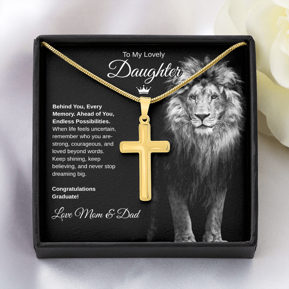 Gift To Our Lovely Daughter From Mom & Dad “Never Stop Dreaming Big” Cross  Necklace