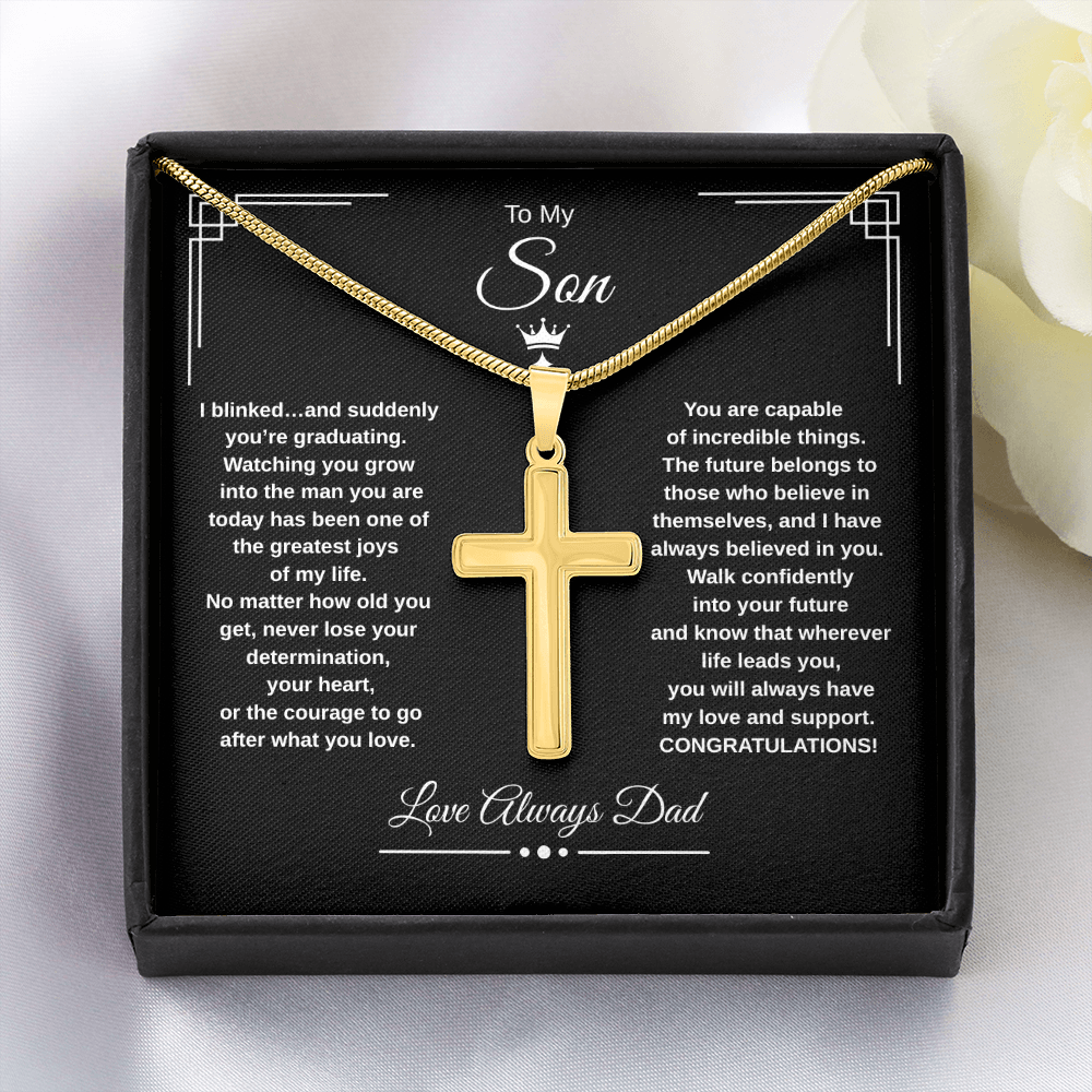 Gift To My Son From Dad “I Blinked…And Suddenly You're Graduating” Cross with Link Chain Necklace