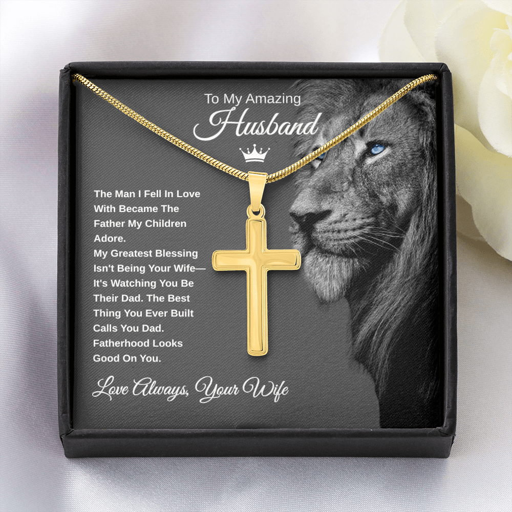 Gift To My Amazing Husband From Wife "The Best Husband. The Best Dad” Cross Chain Necklace