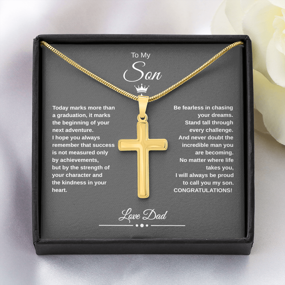 Gift To My Son From Dad “Be Fearless In Chasing Your Dreams” Cross with Link Chain Necklace