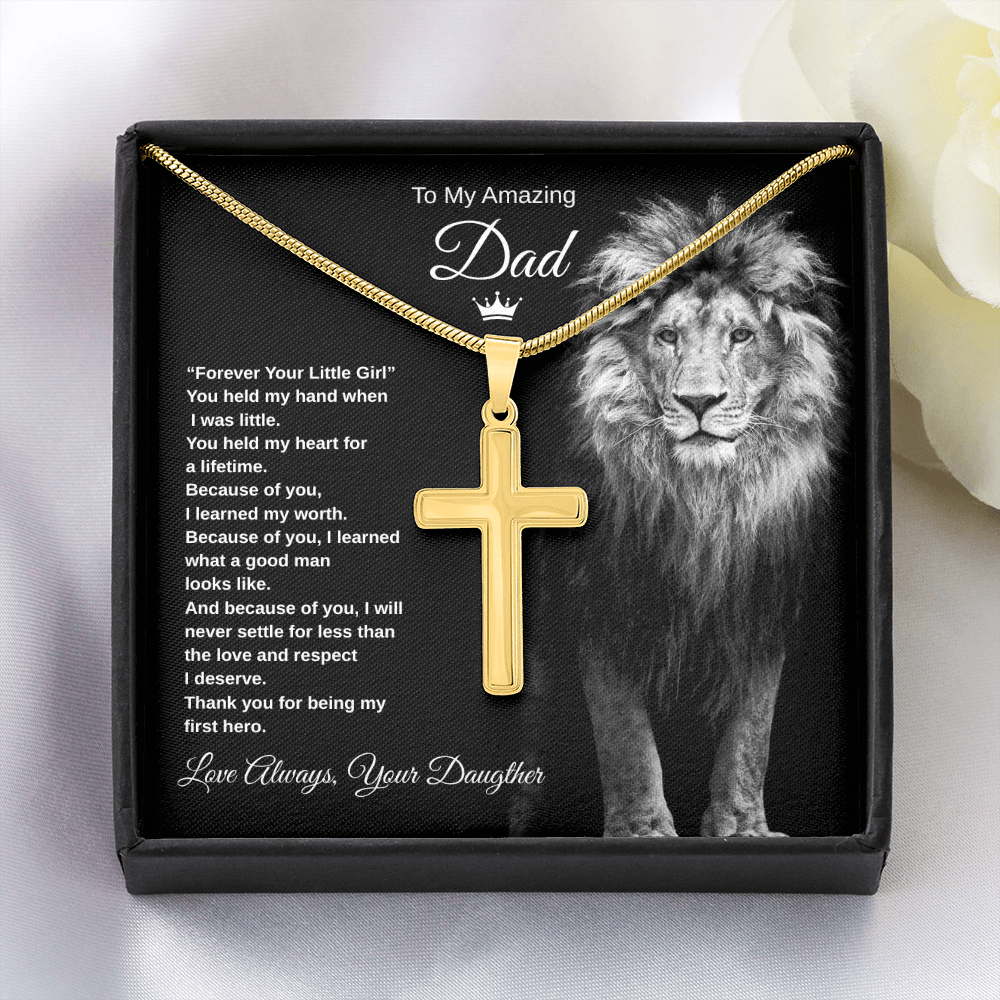 Gift To My Amazing Dad From Daughter “Forever Your Little Girl” Cross Necklace