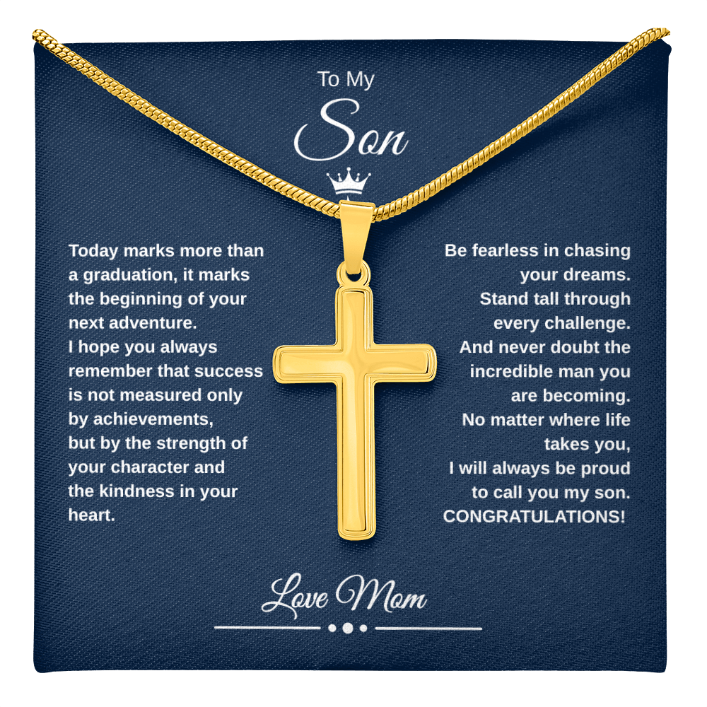 Gift To My Son From Mom “Be Fearless In Chasing Your Dreams” Cross with Link Chain Necklace