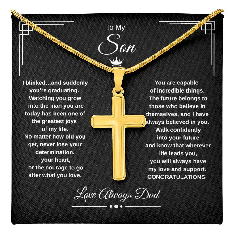 Gift To My Son From Dad “I Blinked…And Suddenly You're Graduating” Cross with Link Chain Necklace