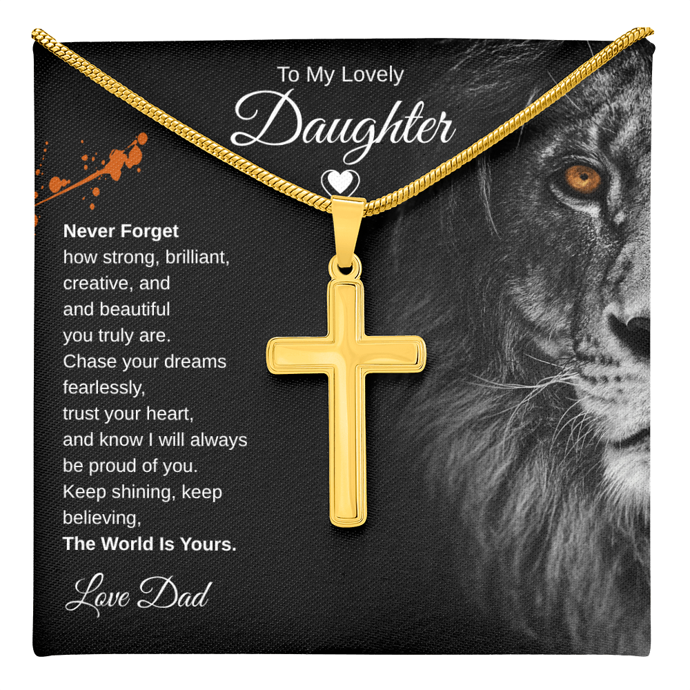 Gift To My Lovely Daughter From Dad “The World Is Yours” Cross Chain Necklace