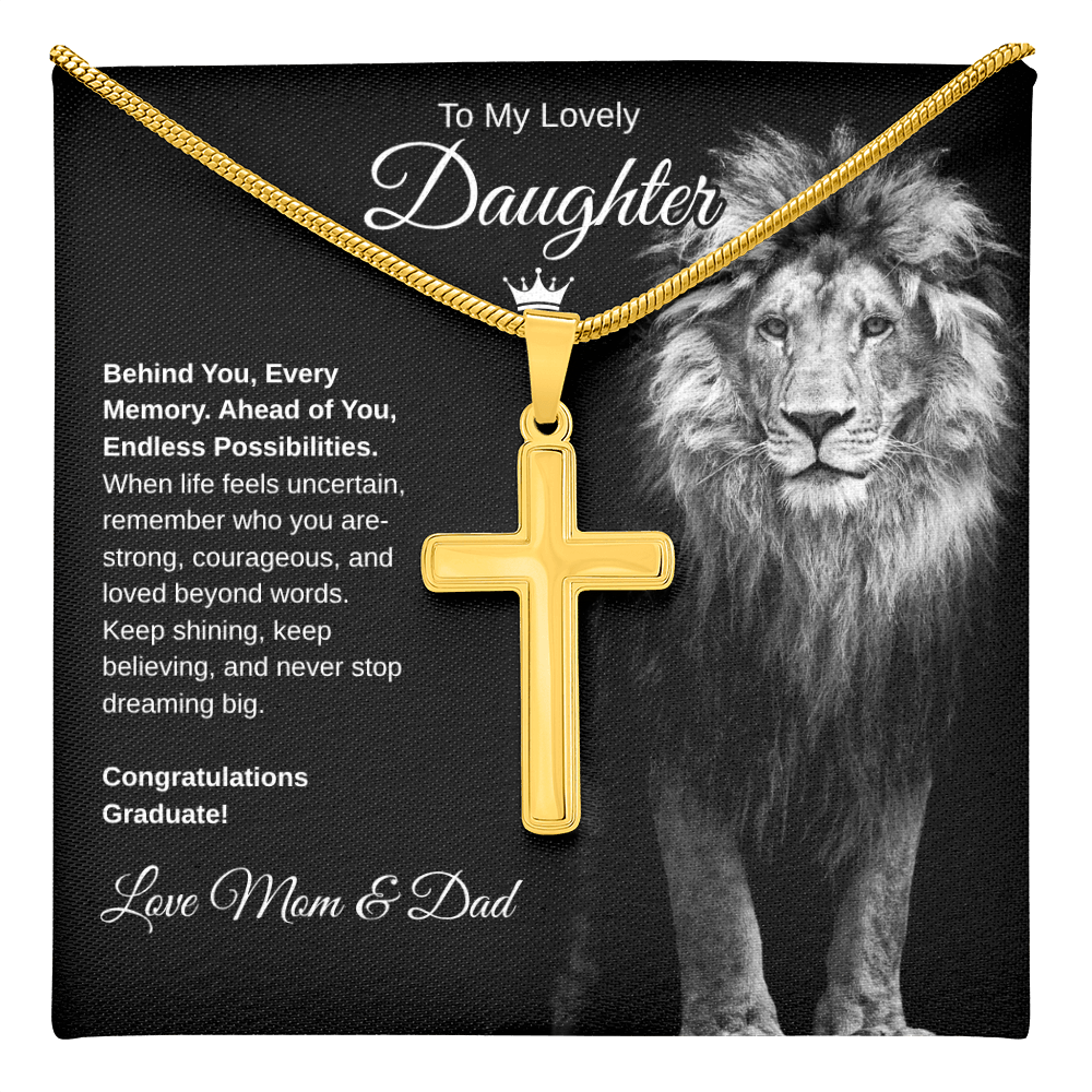 Gift To Our Lovely Daughter From Mom & Dad “Never Stop Dreaming Big” Cross  Necklace