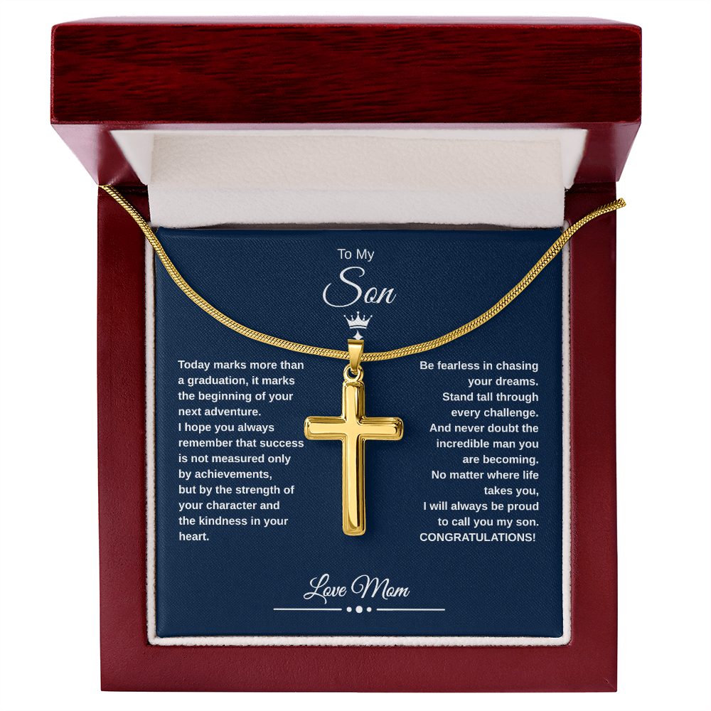 Gift To My Son From Mom “Be Fearless In Chasing Your Dreams” Cross with Link Chain Necklace
