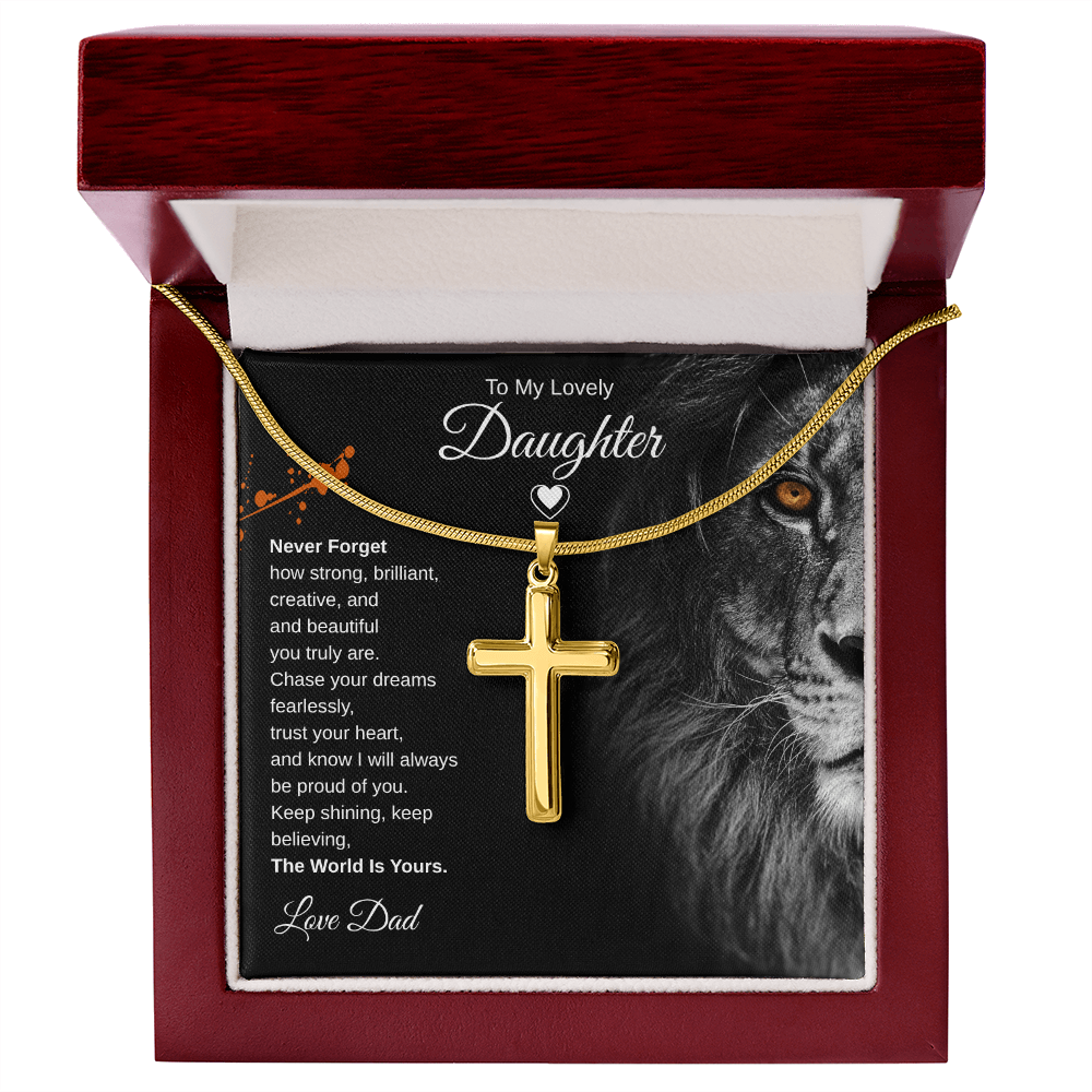 Gift To My Lovely Daughter From Dad “The World Is Yours” Cross Chain Necklace