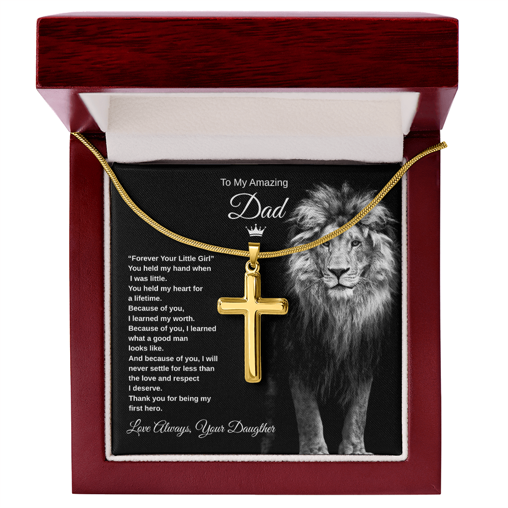 Gift To My Amazing Dad From Daughter “Forever Your Little Girl” Cross Necklace