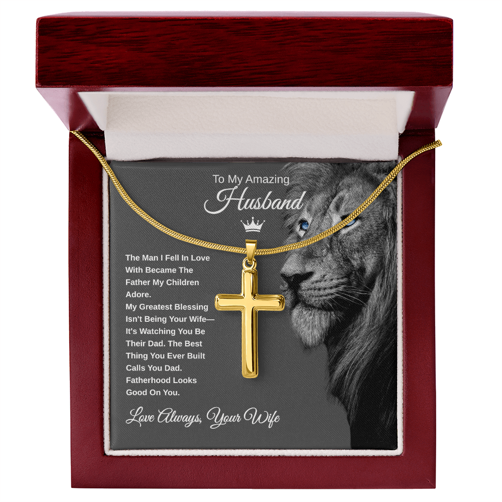 Gift To My Amazing Husband From Wife "The Best Husband. The Best Dad” Cross Chain Necklace