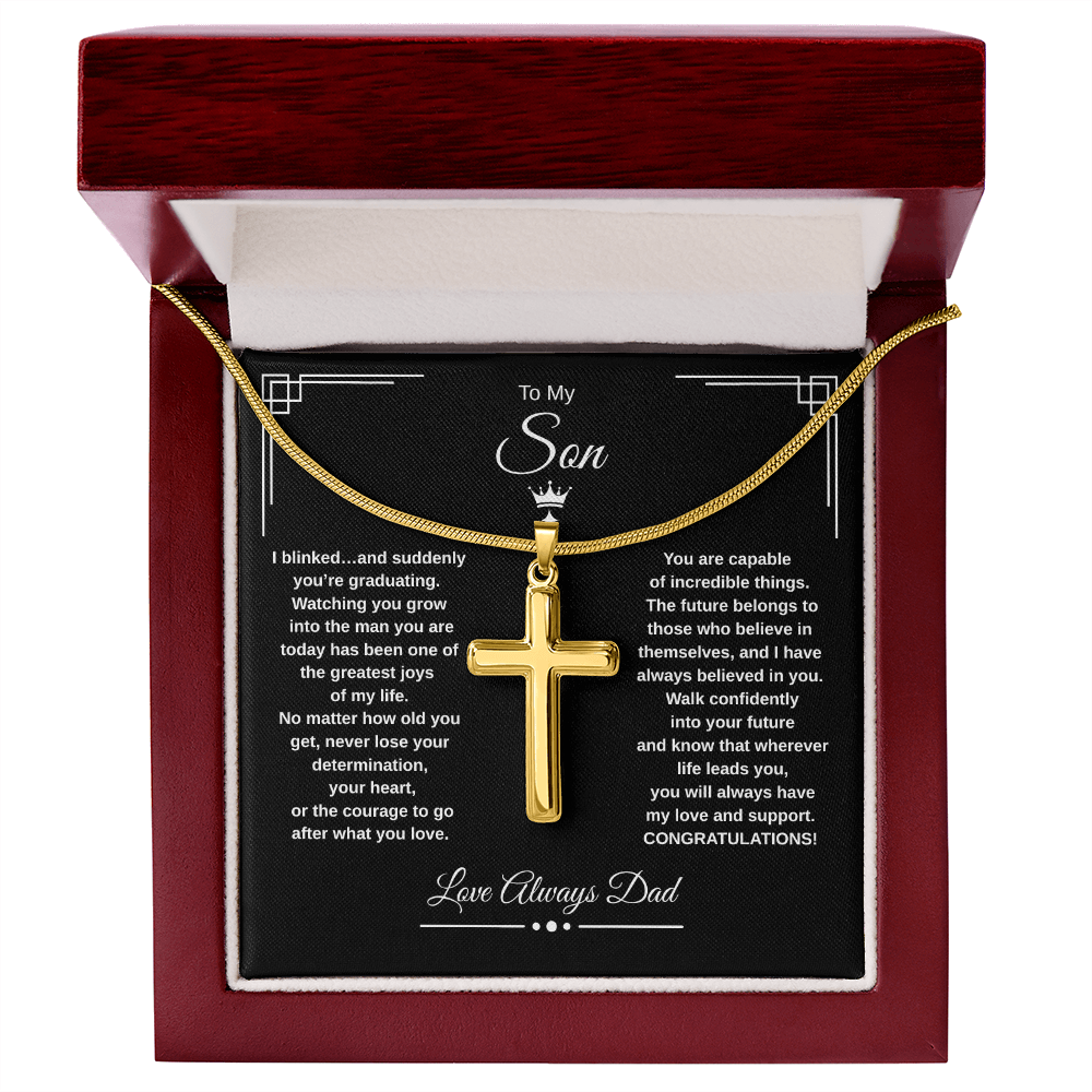 Gift To My Son From Dad “I Blinked…And Suddenly You're Graduating” Cross with Link Chain Necklace