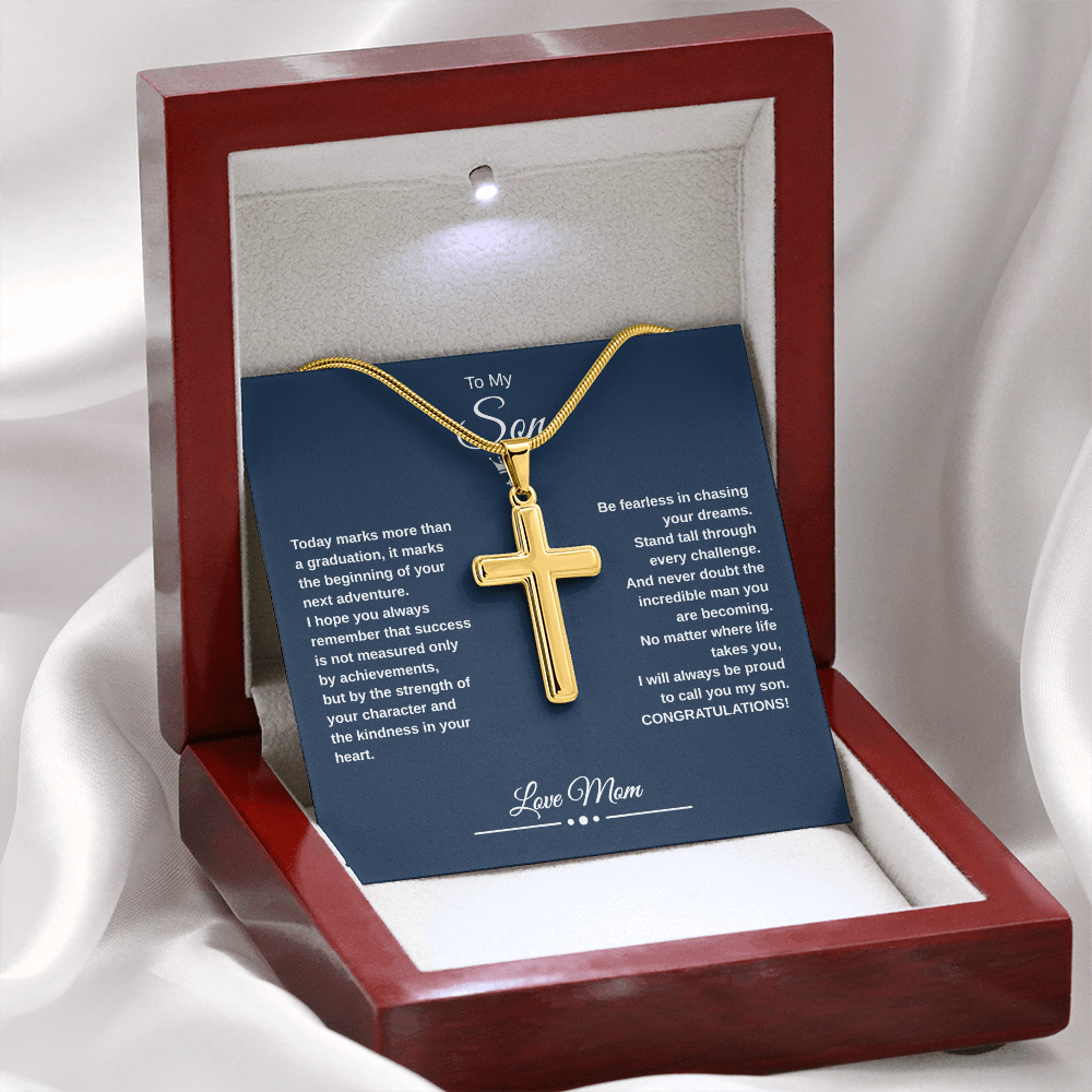 Gift To My Son From Mom “Be Fearless In Chasing Your Dreams” Cross with Link Chain Necklace